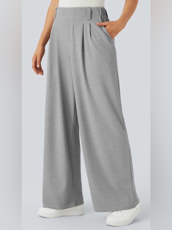 HALARA Pants - HALARA Wide-Leg High-Rise Knit Pants - Gray